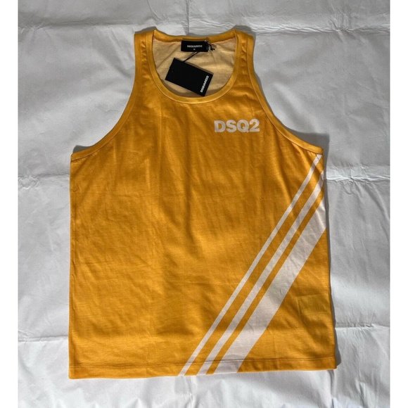 DSQUARED2 Mens DSQ2 Tank Top Shirt Yellow White Sz M Made in Italy NWTS71NC0212 - Picture 2 of 13